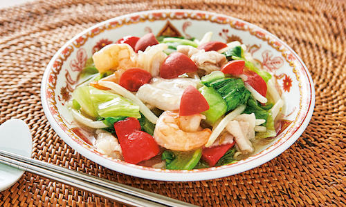 カリカリ梅の野菜たっぷりあんかけ