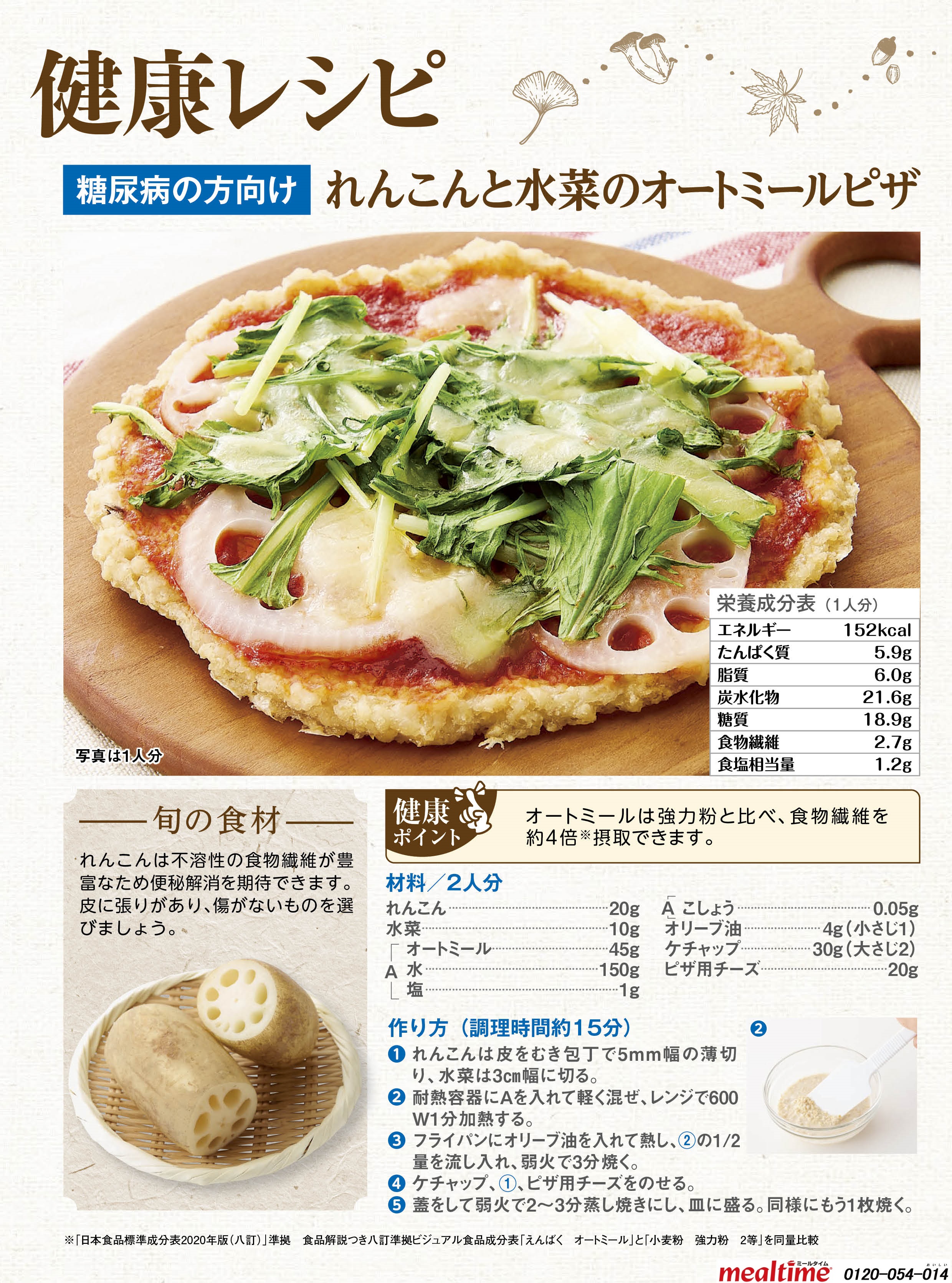 Recipe diabetes diabetes autumn れんこんと水菜のオートミールピザ